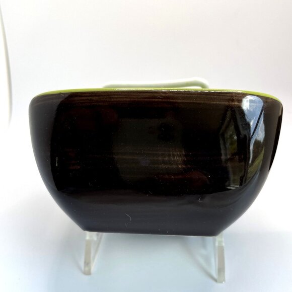 Vtg Gail Pittman Handcrafted Green DK Brown Square Ceramic Bowls Set Of 2 - Picture 8 of 11